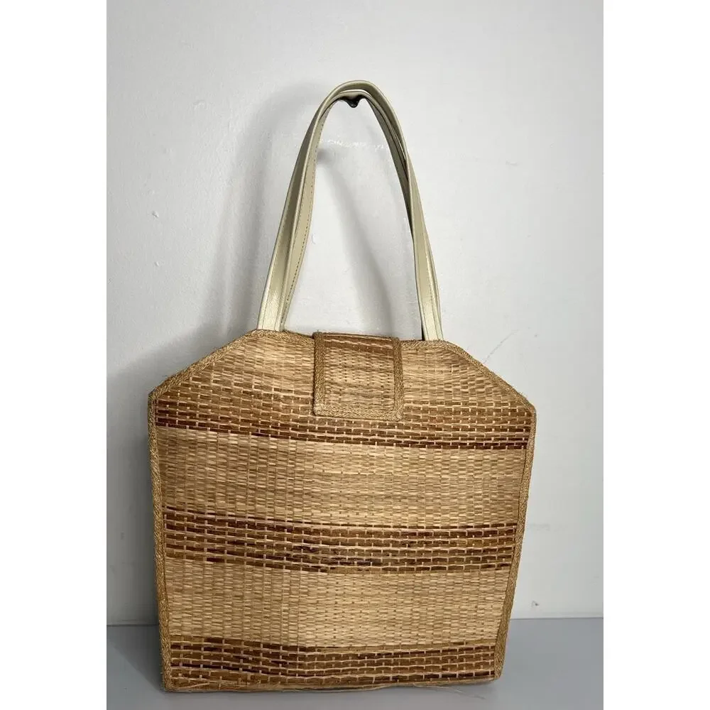 Vtg Straw Raffia Handbag Purse Bags by Whidby Embroidered Flowers Philippines